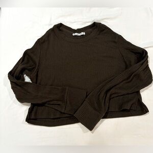 Abercrombie & Fitch Medium Chocolate Brown Ribbed Crop Cozy Lounge Top